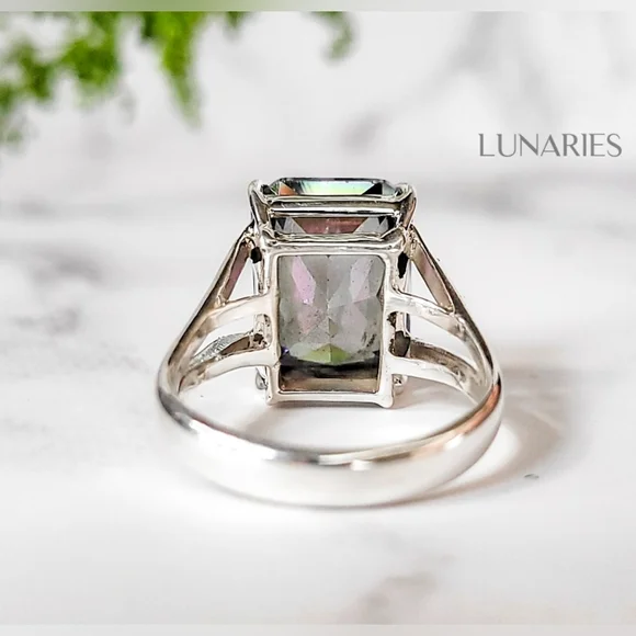 Rainbow Mystic Topaz Ring, 925 Sterling Silver, Emerald-Cut Size 9 - Picture 9 of 10